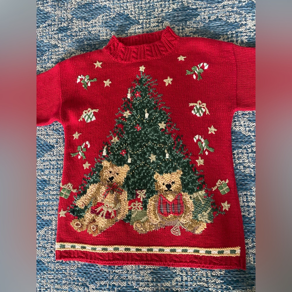 Vintage Christmas Tree and Teddy Bears Ugly Christmas Sweater, Tag Size Medium